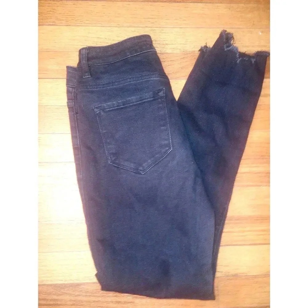 Black Kancan Skinny Jeans Distressed Hem Button Fly Size 9
